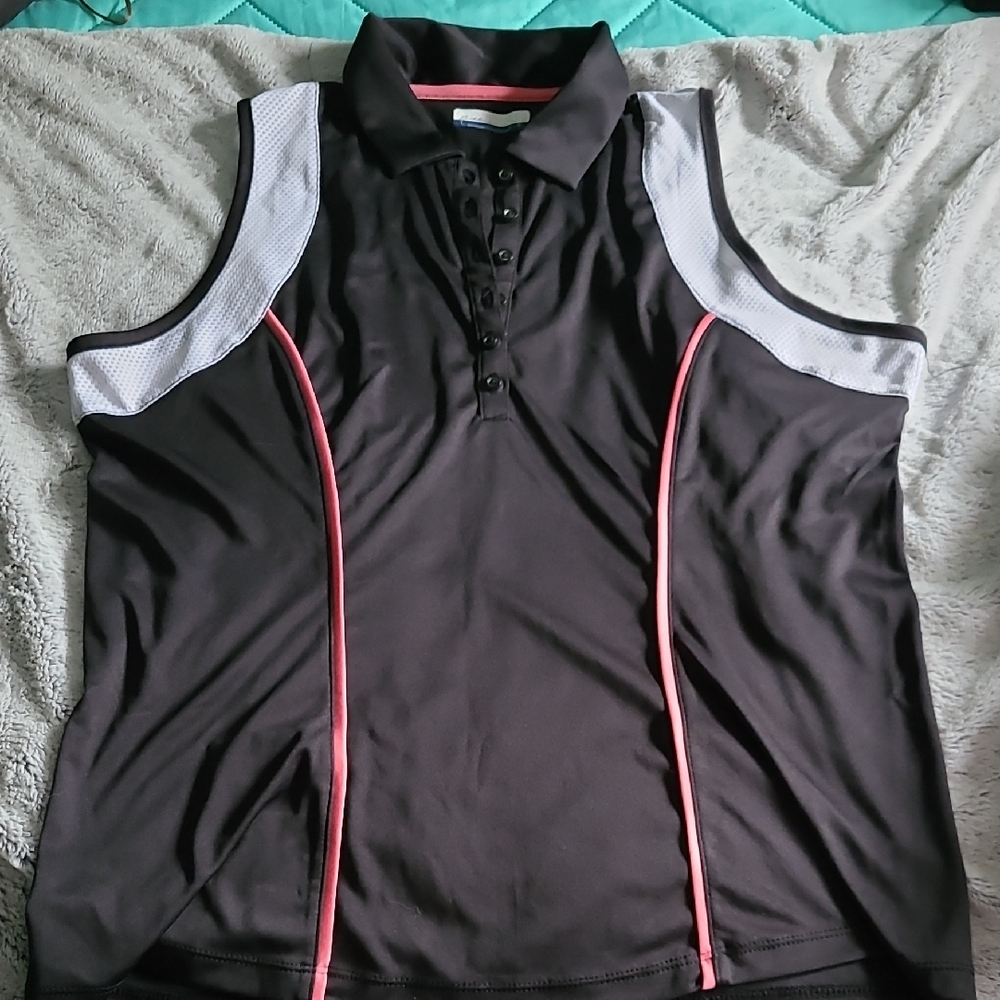 Stylish Black and Gray Sleeveless Polo Top